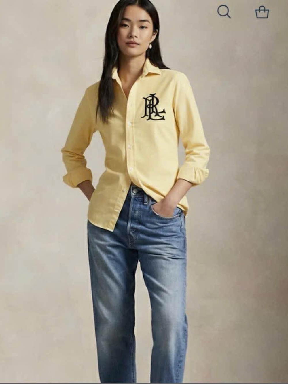 Polo by Ralph Lauren Pale Yellow Collared Shirt with Navy Logo